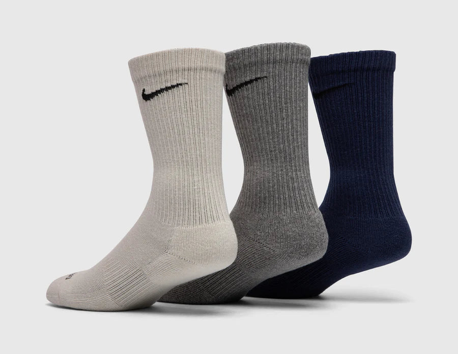 Nike Everyday Cushioned Crew Socks 3-Pack Gray Navy Beige