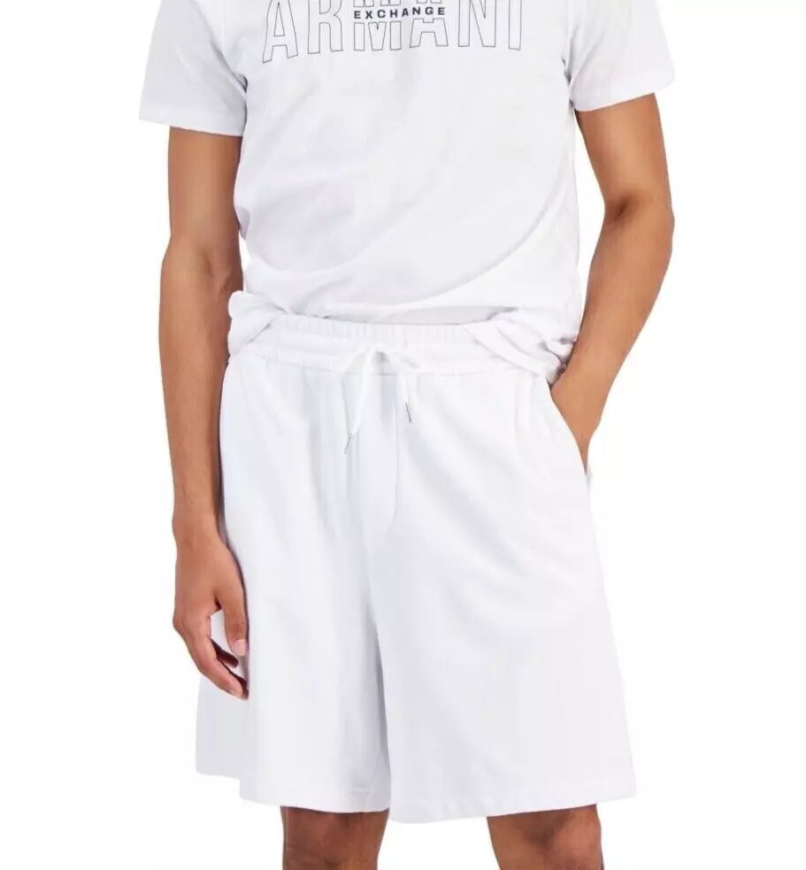 Armani Exchange Men's Drawstring Bermuda Sweat Shorts White Navy