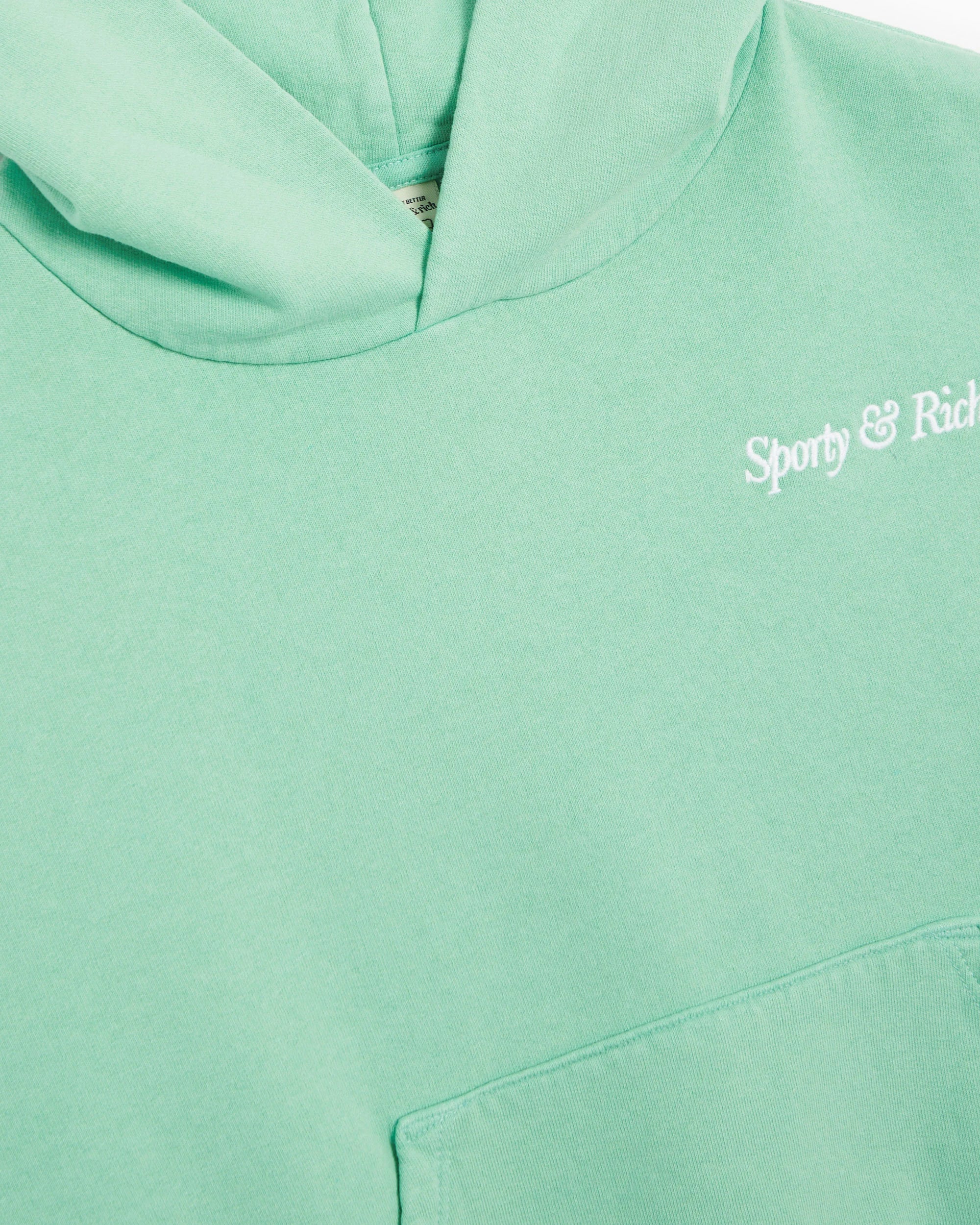 Sporty &amp; Rich Italic Logo Cropped Hoodie Jade &amp; White