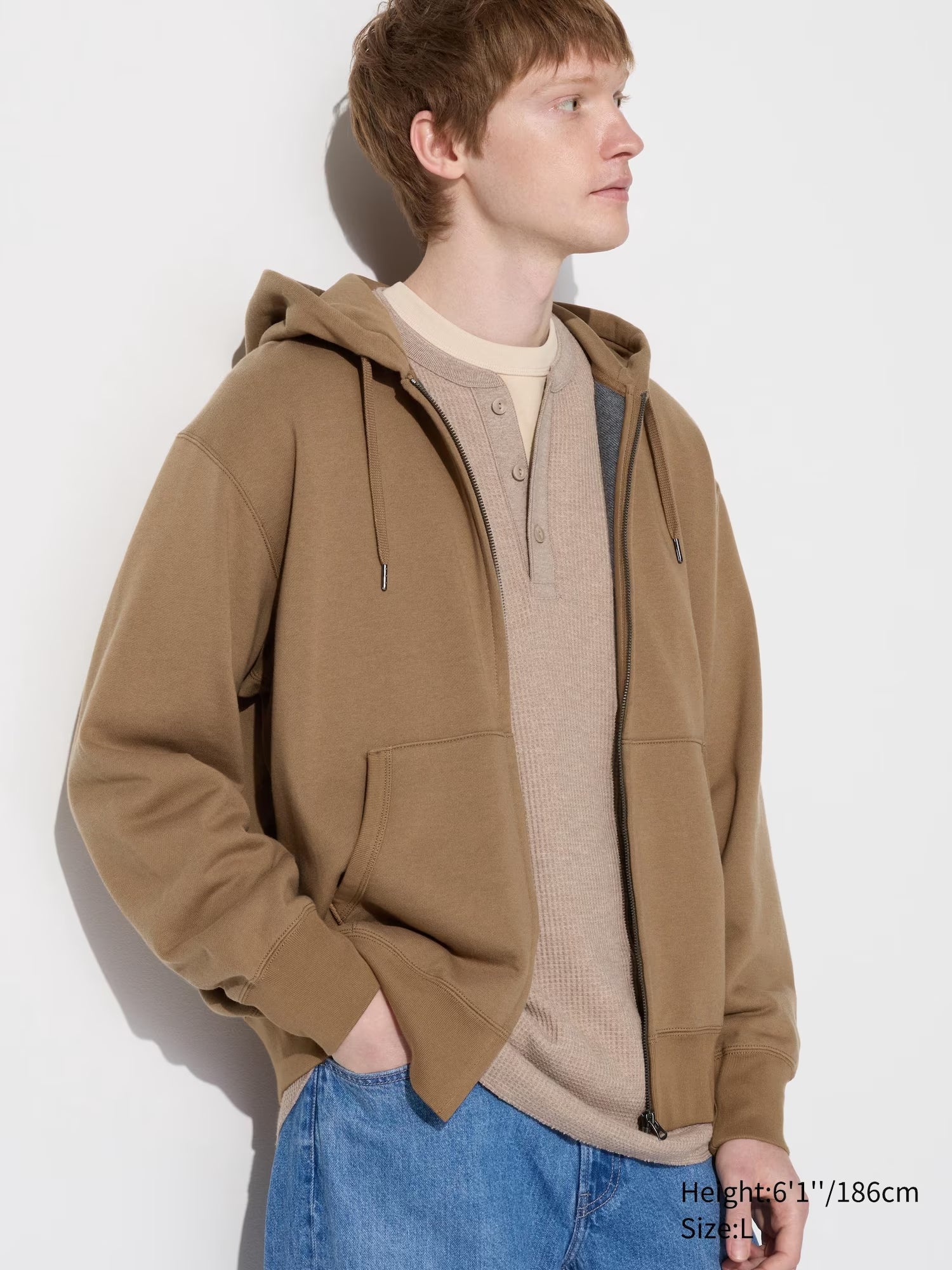 Uniqlo Sweat Full-Zip Long Sleeve Hoodie Brown