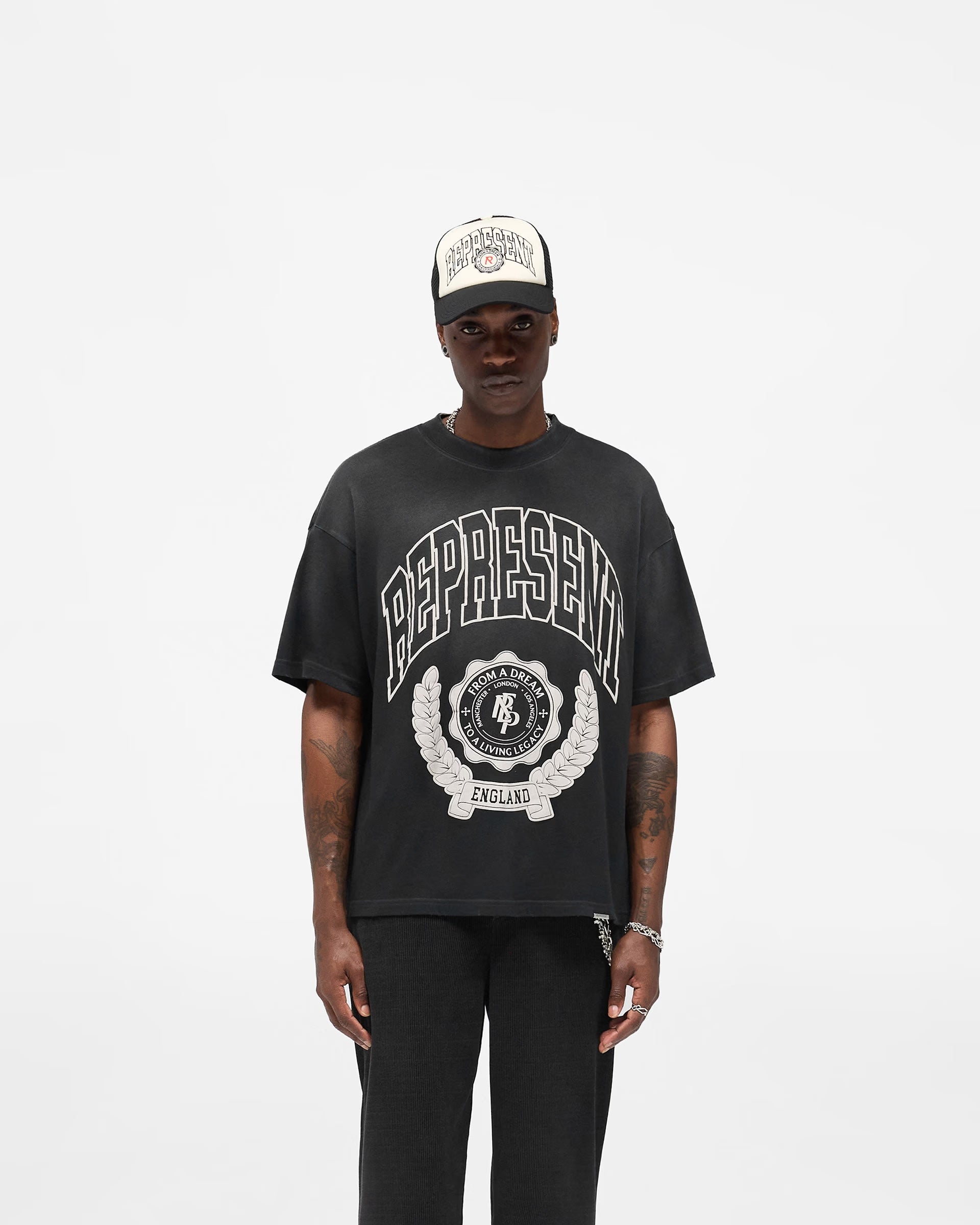 Represent Legacy Crest Longsleeve T-Shirt Stained Black
